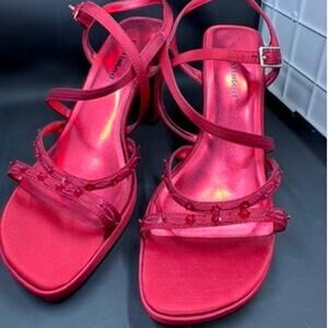 "UNLISTED" Strappy, Red, Chunky Heel, Bead Accents,Size 8,Dark Romance,Y2K,Dance